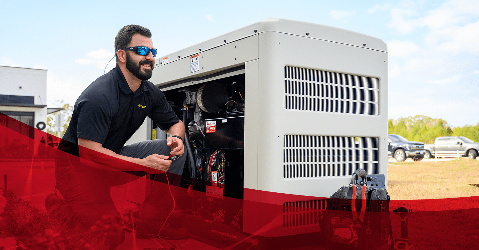 Technician performing generator servicing and maintenance